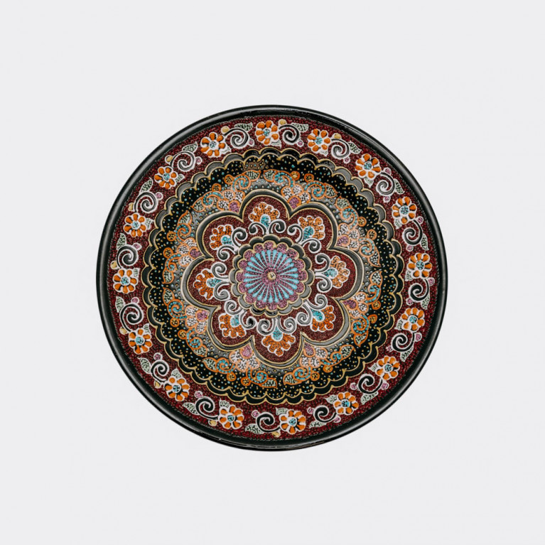 Unique handmade decorative plate from Uzbekistan, 26 cm, drip technique